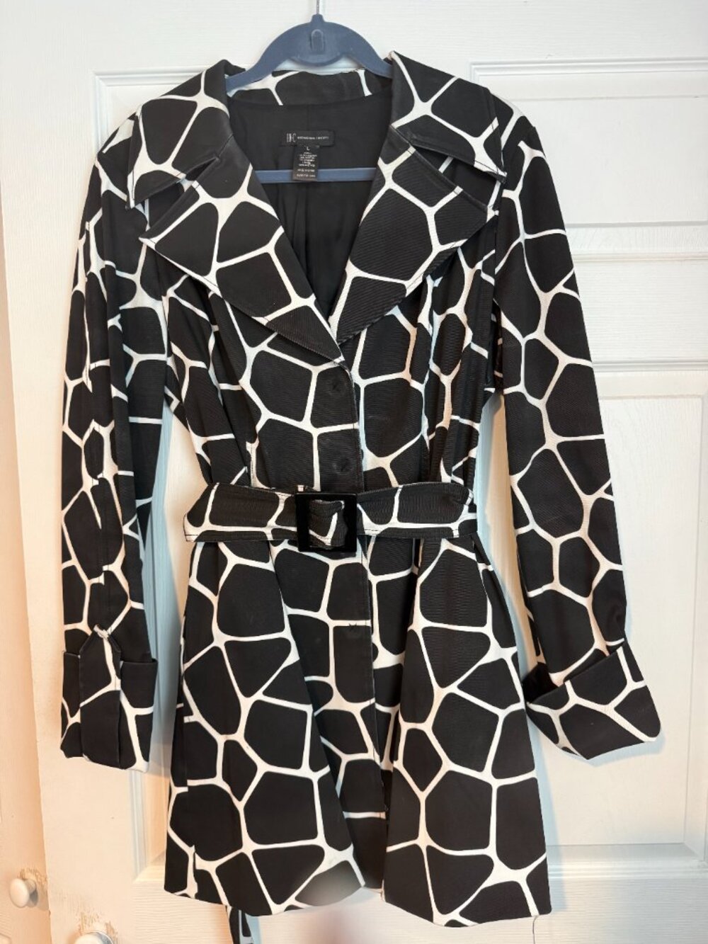 INC International Concepts Black White Belted 3/4 Trench Coat